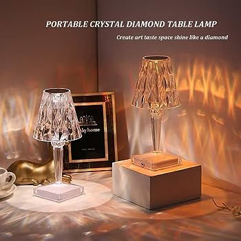 New Crystal Table Lamp With Built-in Battery Portable Touch Diamond Desk Lamp Night Light For Home Bedside Warm White Decoration