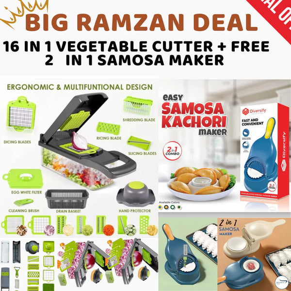 20 IN 1 RAMAZAN OFFER (16 IN 1 VEG CUTTER + FREE 2 IN 1 SAMOSA MAKER)
