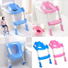 Portable Changeable Potty Training Seat Folding Potty For Babies Toilet Training Seat With Adjustable Ladder For Children 2 Color (blue , Pink)