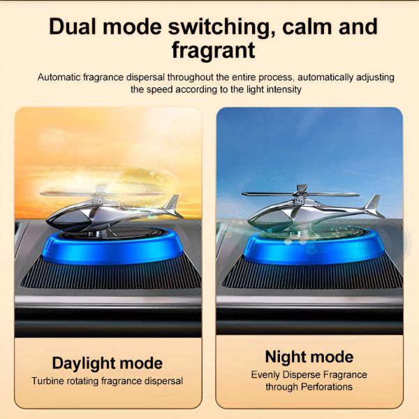 Solar Powered Rotating Helicopter Car Aromatherapy Air Freshener Alloy Abs Wood Fragrance Auto Aroma Diffuser