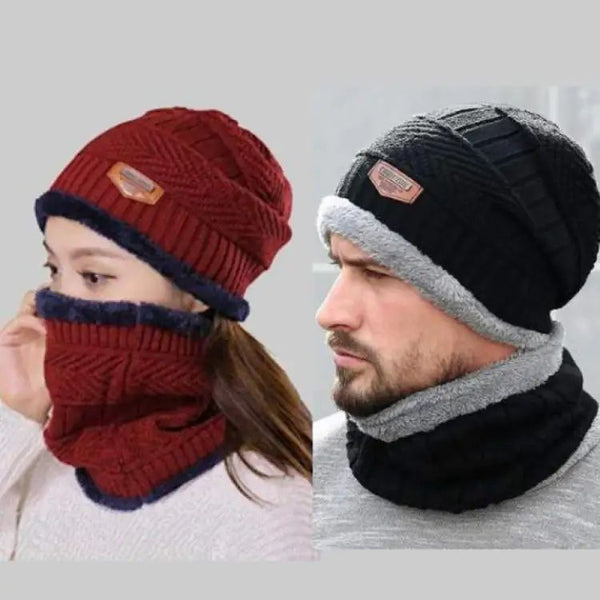 Winter Beanie Hat Cap Neck Warmer Scarf Set Fleece Lined Skull Cap And Scarf Unisex Hat & Scarf Set Stylish Knit Skull Cap For Men Women